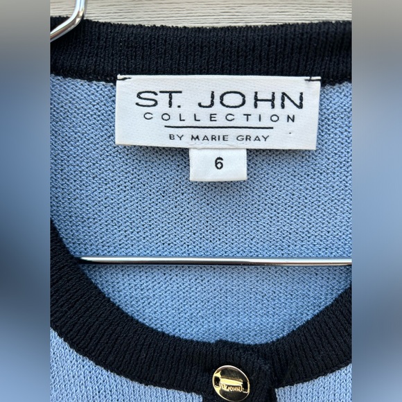 St John By Marie Gray Blue Black Striped  Size 6 Knit Sweater - Picture 2 of 7